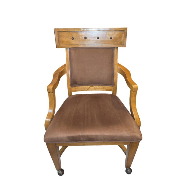 Pair of Vintage Regency Style Upholstered Wood Armchairs on Casters For Sale - Image 6 of 11