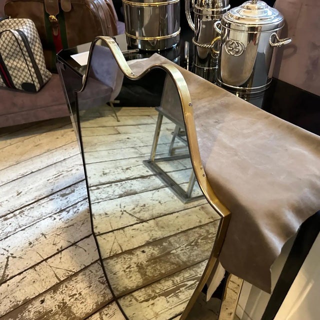 1950s Gio Ponti Style Mid-Century Modern Solid Brass Italian Big Wall Mirror For Sale - Image 11 of 12