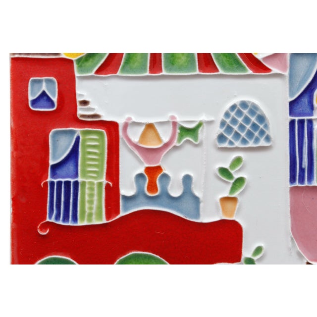 Late 20th Century Mediterranean Houses Italian Hand Painted Tile Art by Creazioni Luciano For Sale - Image 5 of 8