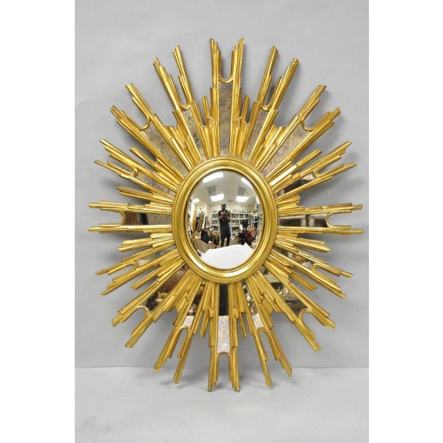 Vintage Italian Hollywood Regency Gold Gilt Sunburst Convex Bullseye Wall Mirror For Sale - Image 15 of 15