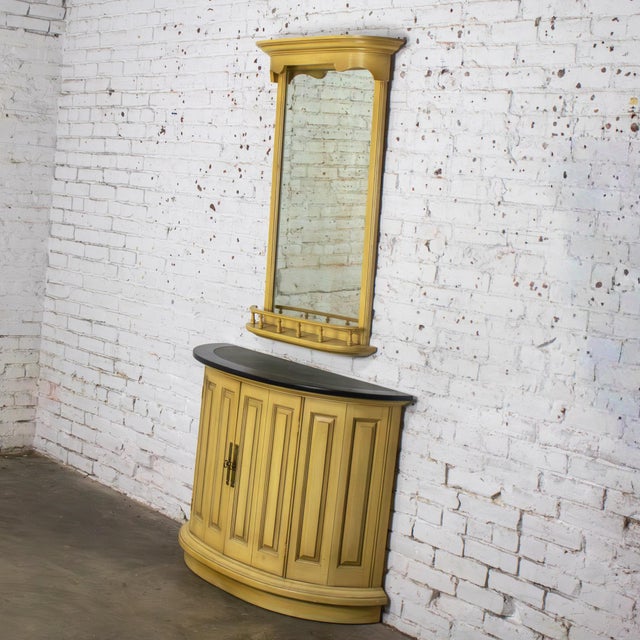 Mid to Late 20th Century Neoclassic Revival Blonde Oak Demilune Cabinet or Console and Mirror For Sale - Image 6 of 18