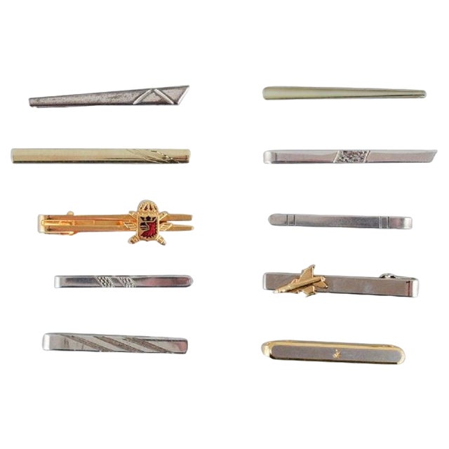 Danish Tie Pins in Sterling Silver and Gold-Plated Metal, Set of 10 For Sale