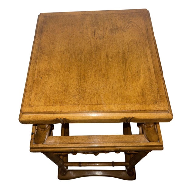 Chinese Pair of Early 20th Century Chinese Hand Carved Wood Pedestals Faux Bamboo Style For Sale - Image 3 of 8