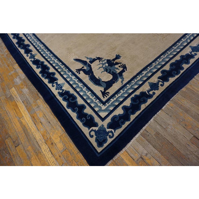 Textile 1890s Ivory Blue Open Antique Chinese Peking Dragon Carpet 10'2"x12'8" Wool Rug For Sale - Image 7 of 8