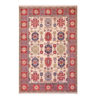 1990s 1990s Rustic Kazak Ivory/Red Wool Rug For Sale