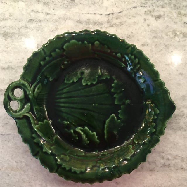 Antique Majolica Green Leaf Plate Chairish