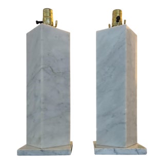 1950s Italian Carrara Marble Table Lamps, a Pair For Sale