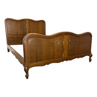 Vintage Louis XV French Oak Double Bed For Sale