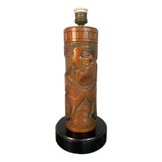 20th Century Japanese Carved Bamboo Samurai Lamp Base, 1960s For Sale
