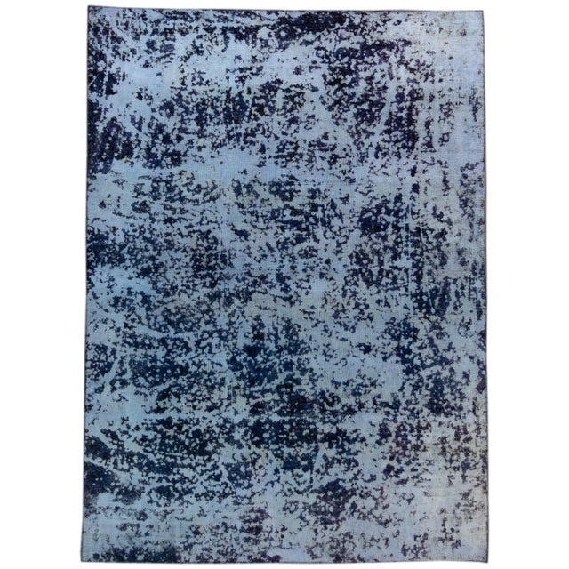 Blue Vintage Distressed Handmade Abstract Wool Rug 7'10" X 10'10" For Sale - Image 9 of 9