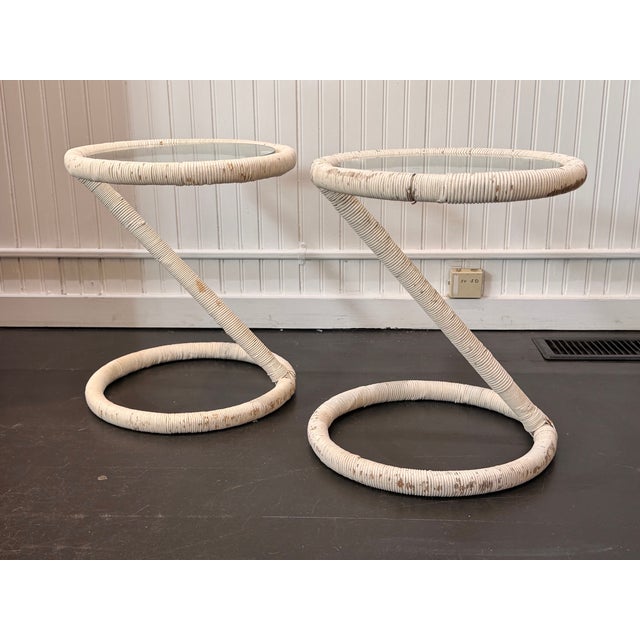 1950s Pair of a White Vintage Wicker Side Tables For Sale - Image 5 of 6