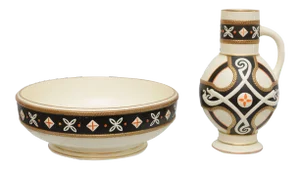 Vintage English Successionist Style Porcelain Water Jug and Centerpiece Bowl Hallmarked - Set of 2