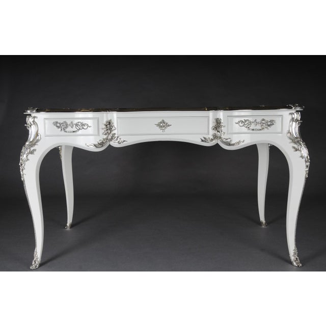 Vintage Writing Desk in High Gloss White and Silver For Sale - Image 3 of 18