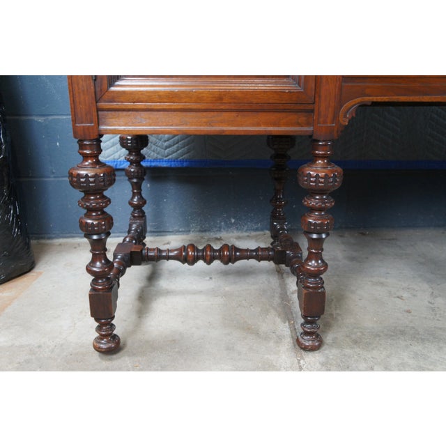 Early 20th Century Antique Orinoco Jacobean Oak Fretwork Buffet Server Sideboard Credenza 72" For Sale - Image 5 of 12