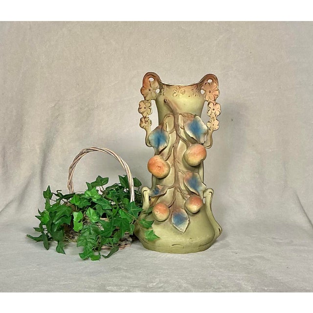1900-1918 Josef Strnact Austria Vase Applied Peach Fruit Bisque Porcelain 14” Art Nouveau For Sale - Image 12 of 12