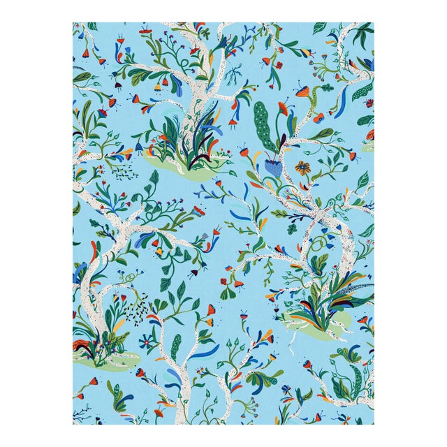 The House of Scalamandré Enchanted Meadow Fabric, Sky For Sale