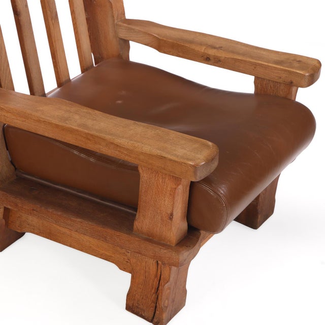 A Pair of French Brutalist Style Oak Armchairs, C. 1960. For Sale In Philadelphia - Image 6 of 7