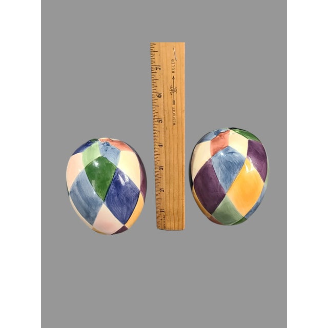 Contemporary Vintage Hand Painted Multi Color Jester Pattern Salt & Pepper Shakers For Sale - Image 3 of 12