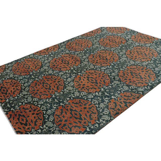 Rug & Kilim Vintage Hereke Rug in Blue With Orange Arabesque Medallions | Rug & Kilim For Sale - Image 4 of 8