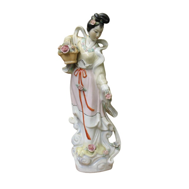 Chinese Oriental Ceramic Ancient Style Dressing Lady Figure For Sale