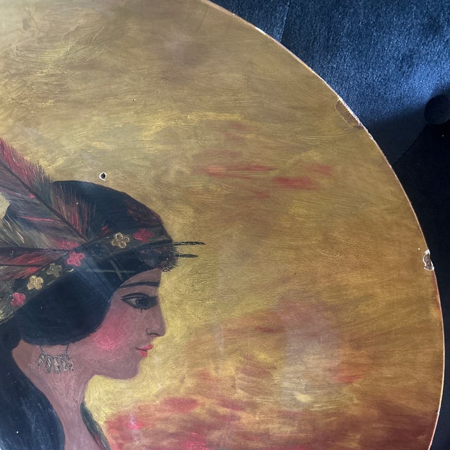 1915 One of a Kind Painted Wood Disk Bowl - Signed with initials L.B.C. For Sale - Image 4 of 6