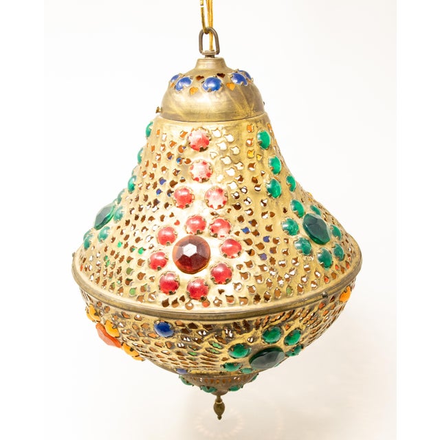 Mid 20th Century Moroccan Brass Hanging Lamp For Sale - Image 10 of 11