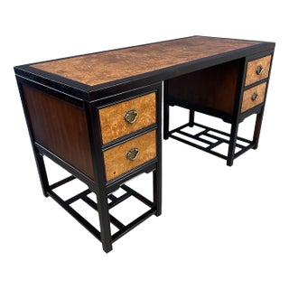 1970s Drexel Heritage "Tai Ming" Burl and Mahogany Desk Mid Century For Sale