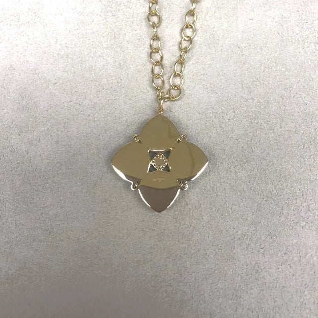 Contemporary Syna Yellow Gold Jardin Blue Topaz Pendant with Ruby and Diamonds For Sale - Image 3 of 4