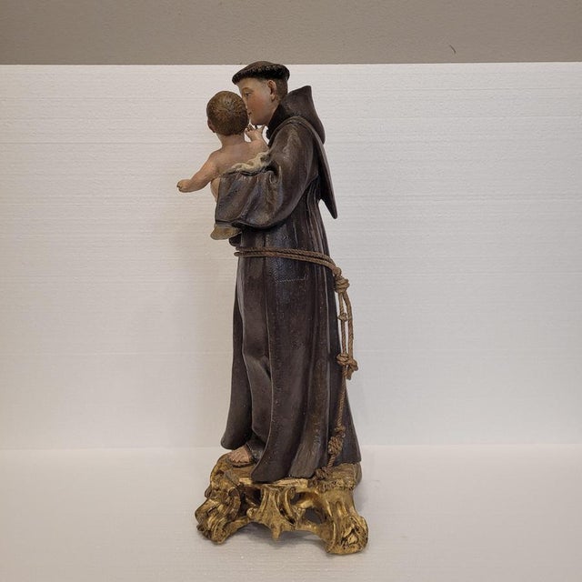 Spanish School Artist, Sculpture of Saint Anthony of Padua with the Child, Late 18th Century, Wood For Sale - Image 6 of 18
