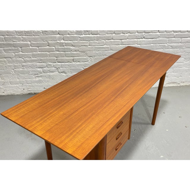 Mid Century Modern Teak Double Sided Desk | Expandable Danish Drop Leaf Desk, 1960's For Sale - Image 10 of 16