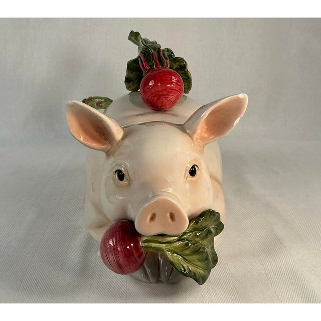 French Country Vintage Fritz & Floyd Ceramic Pig Tureen & Ladle For Sale - Image 3 of 3