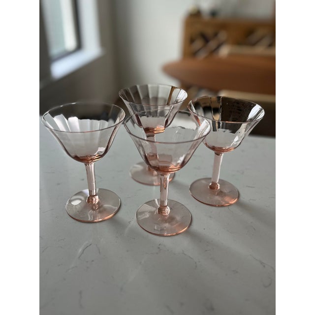 Mid-Century Modern 1950s Tiffin Franciscan Pink Faceted Champagne Glasses-Set of 4 For Sale - Image 3 of 9