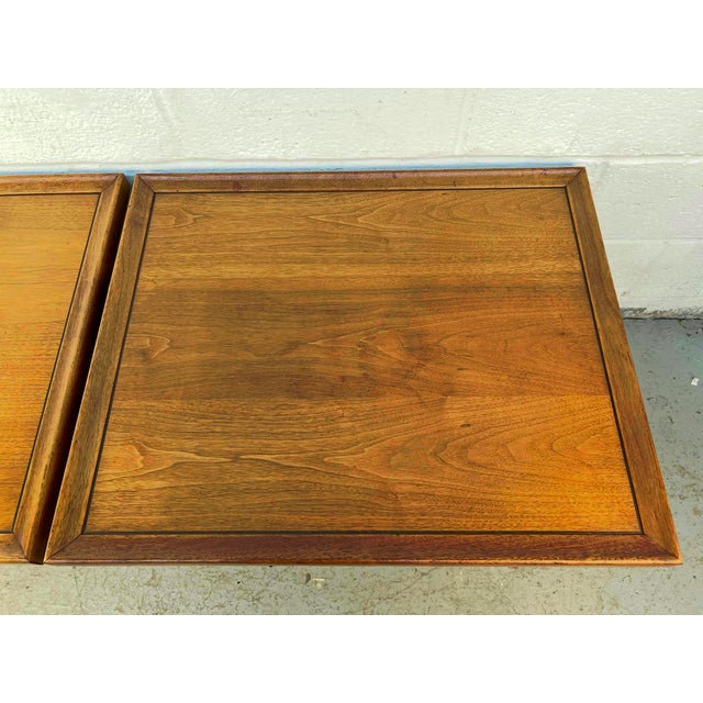 Wood Mid-Century Walnut and Cane Drexel Declaration End Tables by Kipp Stewart For Sale - Image 7 of 14