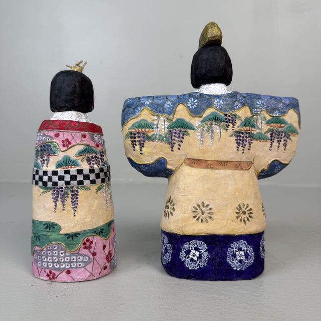 Japanese Tachibina Hina Dolls in Papier-Mâché, 1959, Set of 2 For Sale - Image 10 of 13