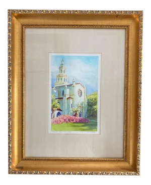 Late 20th Century "Knowles Chapel - April 16, 1994" Architectural Watercolor Painting, Framed