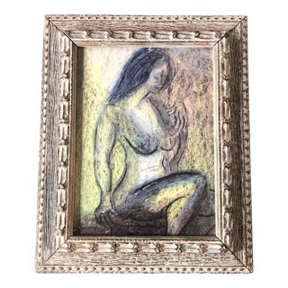 Original Vintage Abstract Modernist Female Nude Pastel Drawing Vintage Frame For Sale