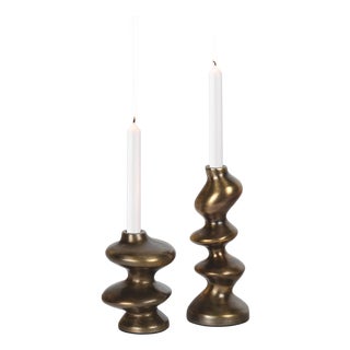 Blobby Candle Holder Set, Brass For Sale
