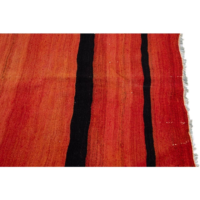 1960s Vintage Turkish Kilim Red Handmade Geometric Wool Rug For Sale In New York - Image 6 of 8