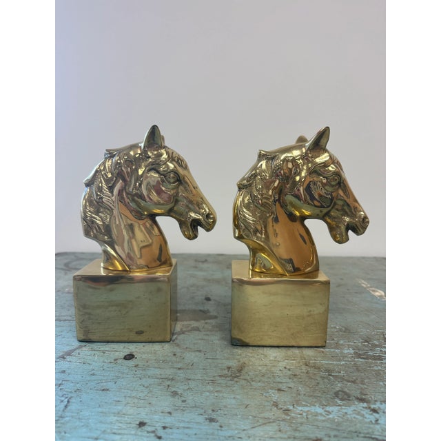 Late 20th Century Vintage Brass Horse Head Bookends - a Pair For Sale - Image 5 of 8