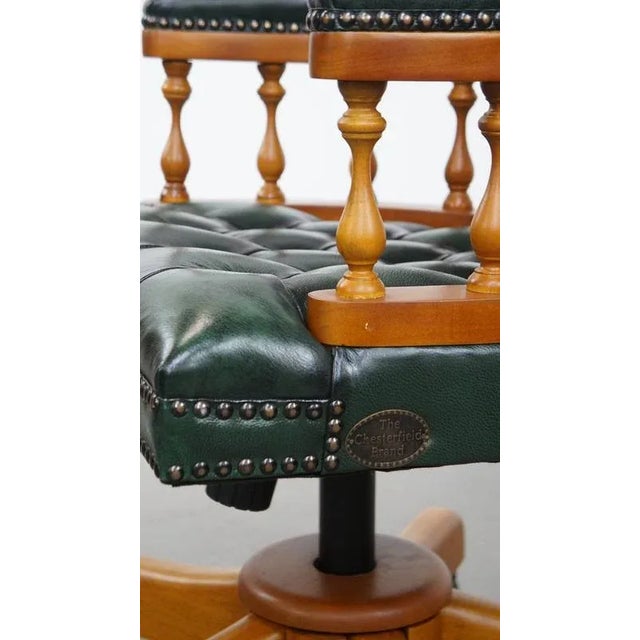 Green Cowhide Chesterfield Office Chair on Wheels For Sale - Image 11 of 14