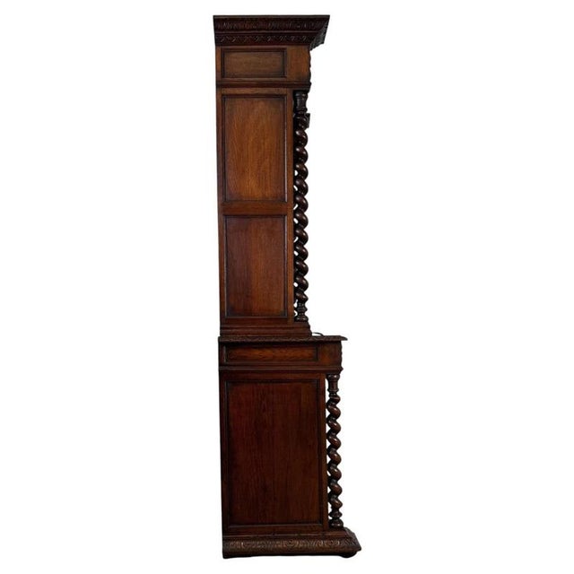 19th Century Antique English Renaissance Revival Oak Bookcase For Sale - Image 9 of 14