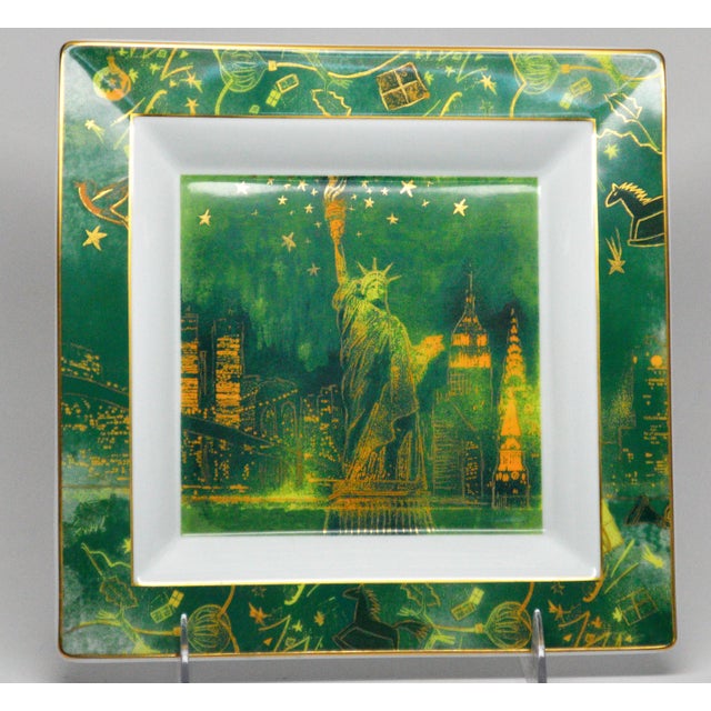 1970s Rosenthal Statue of Liberty Green Gold Porcelain Catchall Trinket Dish For Sale - Image 5 of 5