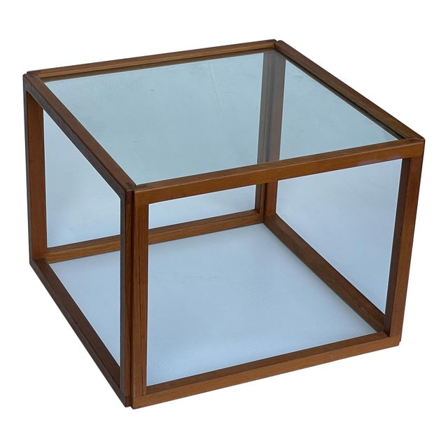 Mid century cube side table by Kai Kristiansen..quality craftsmanship constructed out of teak with glass top.
