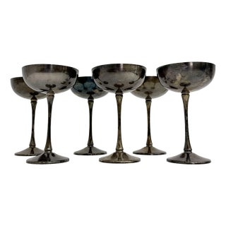 Brass Silver Plated Champagne Coupes, Italy, 1970s, Set of 6 For Sale