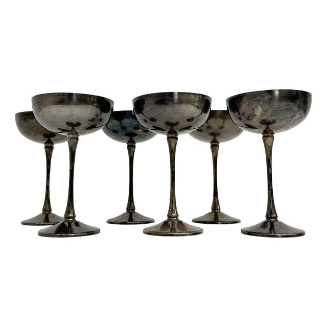 Brass Silver Plated Champagne Coupes, Italy, 1970s, Set of 6 For Sale