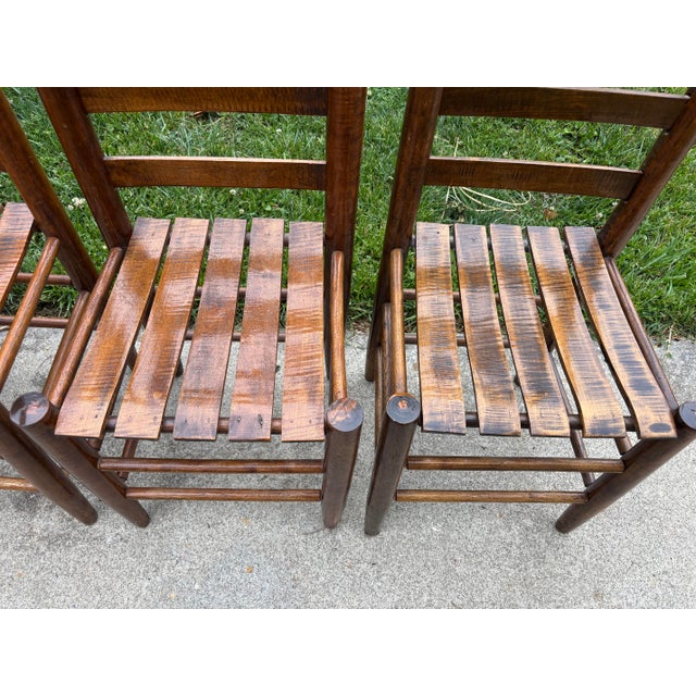 Early 1900s Ladderback and Slat Seat Dining Chairs, Set of 4 For Sale - Image 9 of 13