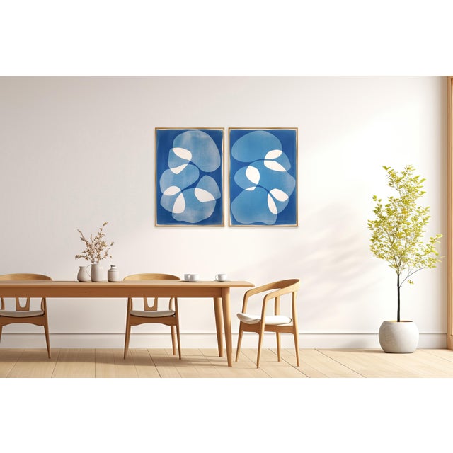 2020s 2026, Organic Floating Shapes in Blue Tones, Handmade Monotype Diptych, Our Subtle Differences, Cyanotype on Paper For Sale - Image 5 of 10