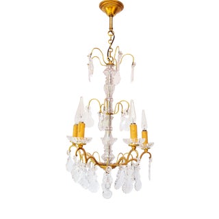 Vintage French Chandelier in Brass and Crystals, 1950s For Sale