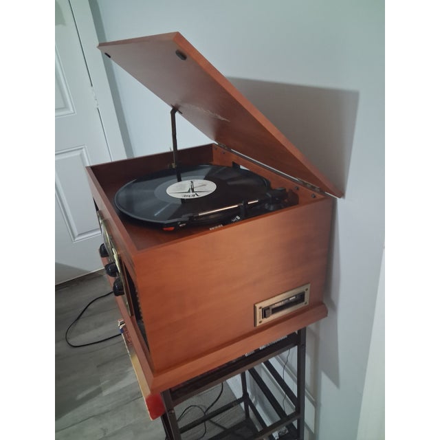 Modern record player that also has bluetooth radio cd player and tape player