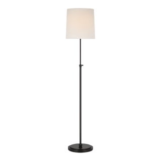 Thomas O'Brien by Visual Comfort Signature Bryant 52" Adjustable Cordless Floor Lamp in Bronze with Linen Shade For Sale
